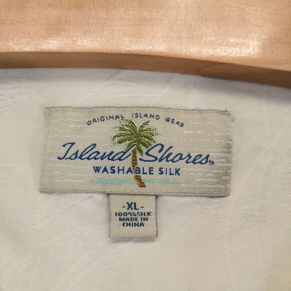 Island Shores Men's Washable Silk Button Up Shirt Cream XL Short Sleeve Pocket - Picture 12 of 16